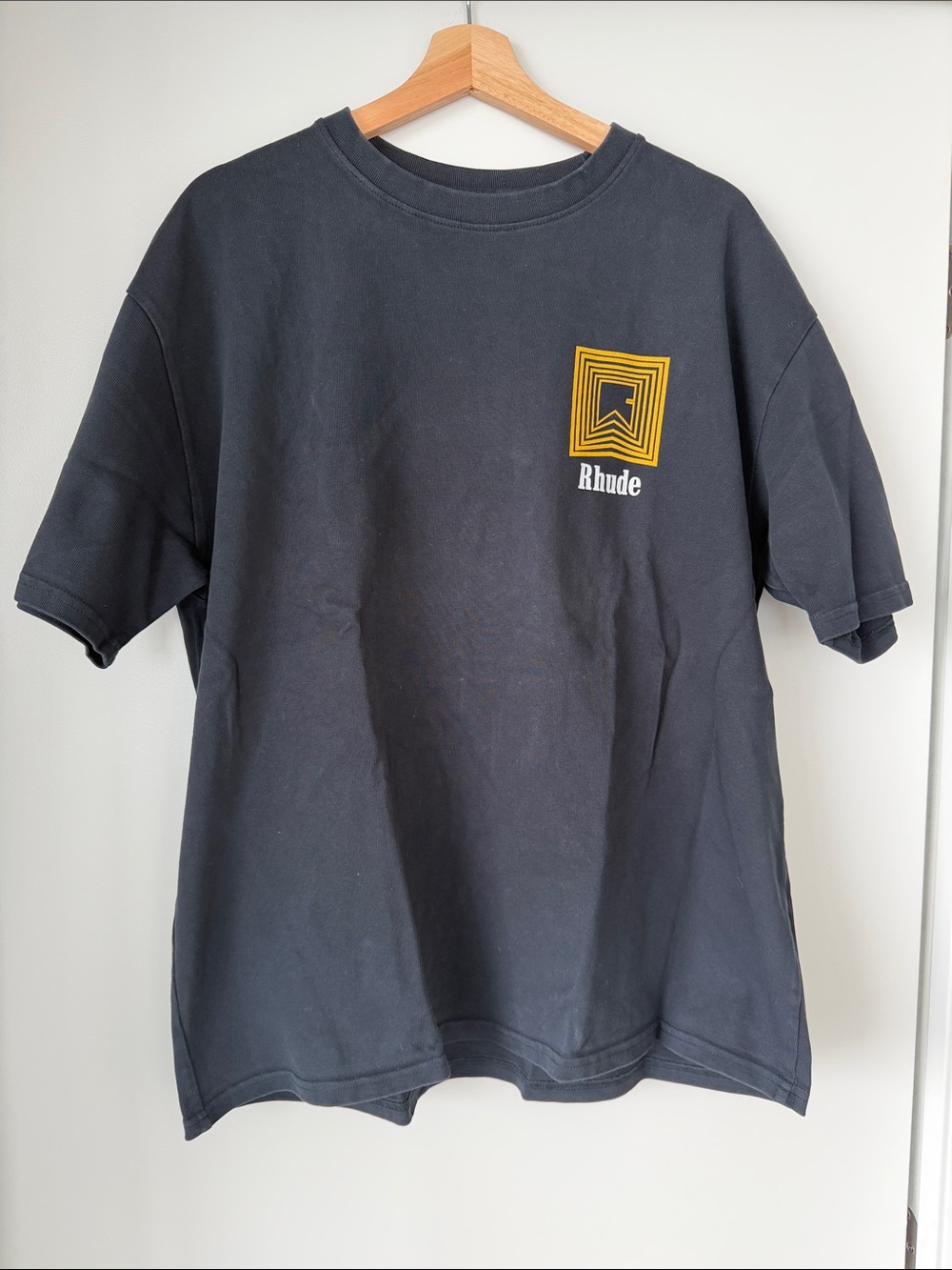 Rhude Dark Navy Tee with Yellow Square Logo